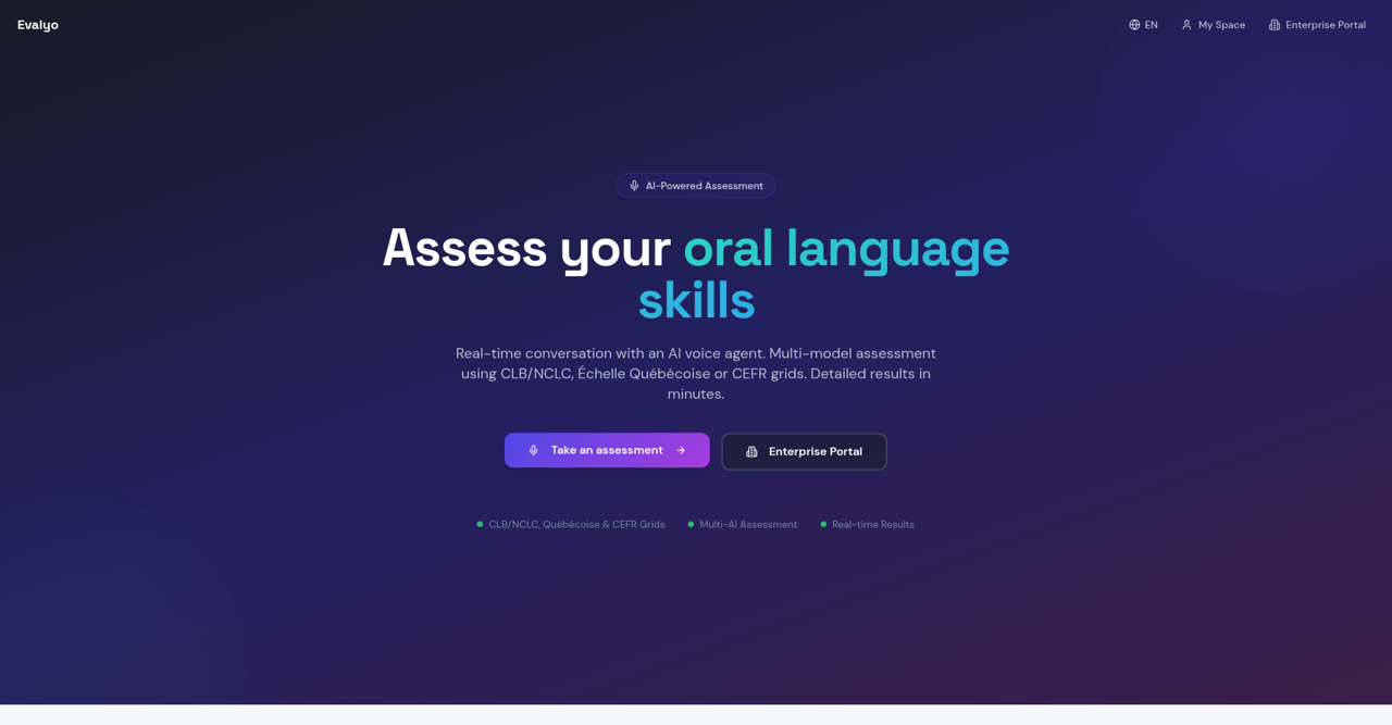 Page d'accueil de la plateforme Evalyo